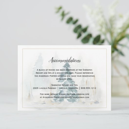 Winter Dennenboom Buffalo Plaid Trouwdag Informatiekaartje (Staand voorkant)