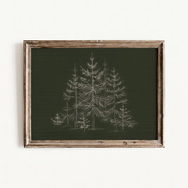 Winter Dennenboom Sketch Poster - Krijtlijn Muurku