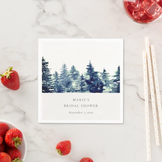 Winter Dennenbos Sneeuw Aquarel Bruiloftsfeest Servet (Insitu)