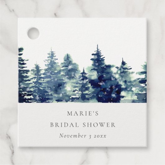 Winter Dennenbos Sneeuw Waterverf Bruids Shower Bedankjes Labels (Voorkant)