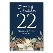 Winter Dennenhout Navy Blauwe Tafel Nummer Kaarten (Voorkant)