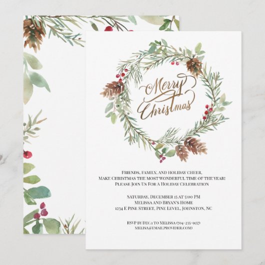 Winter Dennenkegels Rode Bes Kerstfeest  (Voorkant / Achterkant)