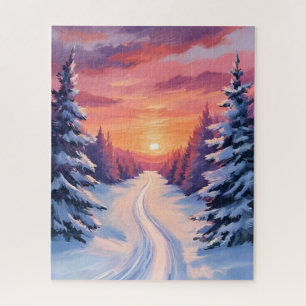 Winter Dennenlandschap Zonsondergang Pastel Wate Legpuzzel