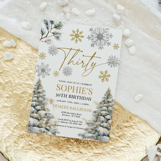 Winter Dertig Verjaardag Uitnodiging Goud en Zilve