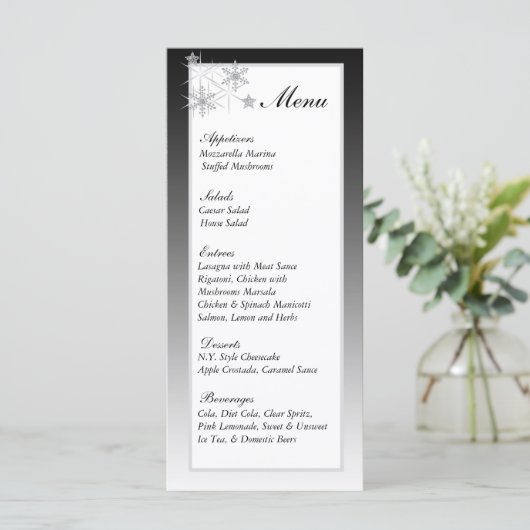 Winter Diamond Wedding Menu Labels (Staand voorkant)