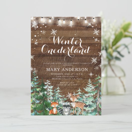 Winter Dier Herten Sneeuwvlokken Onederland Verjaa Kaart (Staand voorkant)