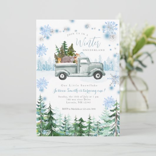 Winter Dier Onederland 1e verjaardag Kaart (Staand voorkant)