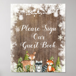 Winter Dier Rustiek Hout Gelieve te ondertekenen o Poster