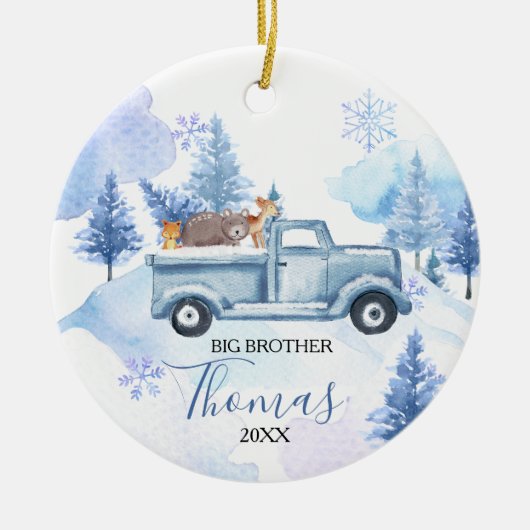 Winter Dier Sneeuwvlokken Big Brother Kerstmis Keramisch Ornament (Voorkant)
