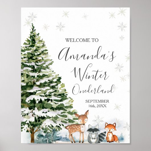 Winter Dier Sneeuwvlokken ONEderland Verjaardag Poster (Voorkant)
