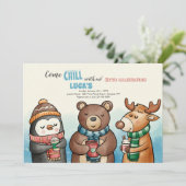 Winter Dier Vrienden Verjaardagsfeest Kaart (Staand voorkant)