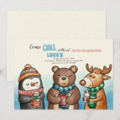 Winter Dier Vrienden Verjaardagsfeest Kaart (Voorkant / Achterkant)