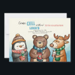 Winter Dier Vrienden Verjaardagsfeest Kaart<br><div class="desc">Drie dierenvrienden (pinguïn, beer, hert) zijn gekleed voor de kou en koelen met warme drinken in hun handen. Een leuke winter-thema verjaardagsfeestuitnodiging.Achtergrondvector gemaakt door freepik - www.freepik.com). De kaart is eenvoudig aan te passen met uw tekst, lettertype, letterkleur, papiervorm en keuze uit zes papiersoorten.() Niet precies wat u zoekt? Al...</div>