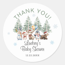 Winter Dieren Baby Shower Bedankt Ronde Sticker