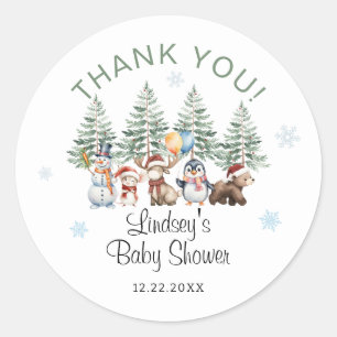 Winter Dieren Baby Shower Bedankt Ronde Sticker