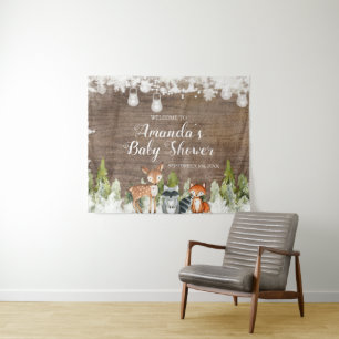 Winter Dieren Houten Sneeuwvlokken Baby Shower Wel Wandkleed