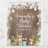 Winter Dieren Houten Sneeuwvlokken Baby Shower Wijn Etiket (Enkel label)