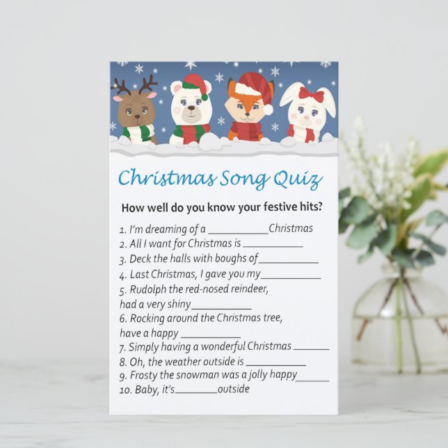 Winter dieren kerstlied quiz spel (Staand voorkant)