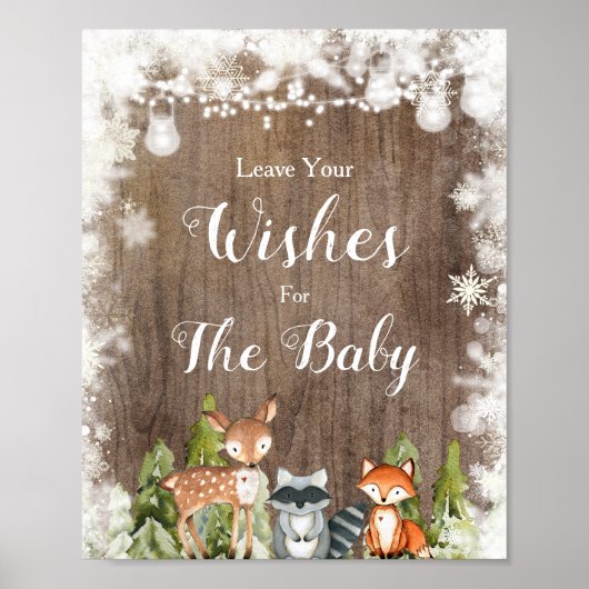 Winter Dieren Rustieke Hout Wensen voor Baby Poster (Voorkant)