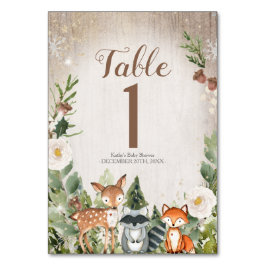 Winter Dieren Woodland Table Number Baby shower Kaart