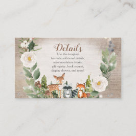 Winter Dieren Woodland White Floral Baby shower Informatiekaartje