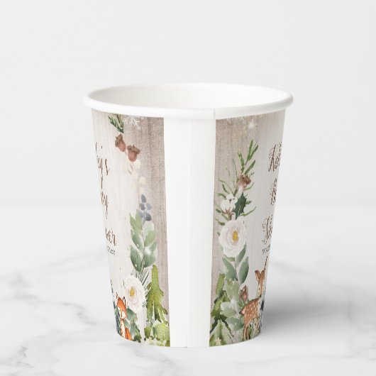 Winter Dieren Woodland White Floral Baby shower Papieren Bekers (Rechts)