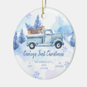 Winter Dierlijke Truck Bos Eerste Kerstmis Keramisch Ornament (Links)