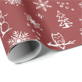 Winter Dingen Inpakpapier - Ruby + Sneeuw (Rol Hoek)