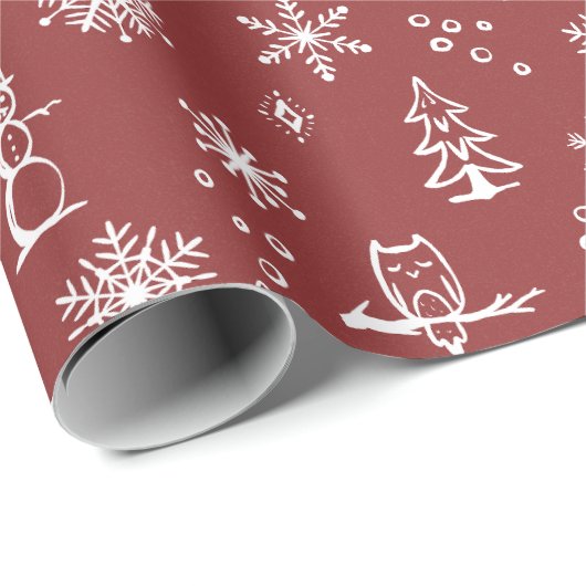 Winter Dingen Inpakpapier - Ruby + Sneeuw (Rol Hoek)