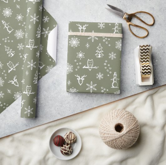 Winter Dingen Inpakpapier - Salie + Sneeuw (Crafts)