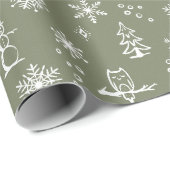 Winter Dingen Inpakpapier - Salie + Sneeuw (Rol Hoek)