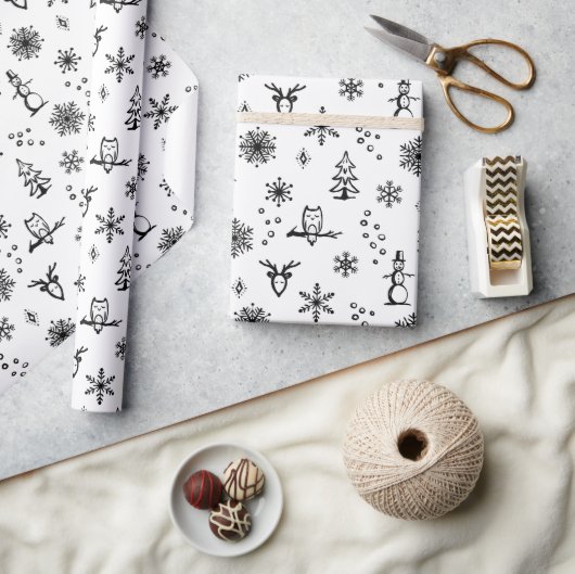 Winter Dingen Inpakpapier - Sneeuw + Steenkool (Crafts)