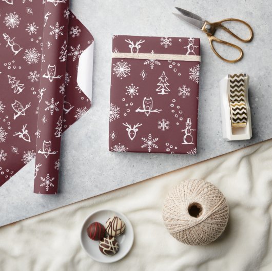 Winter Dingen Inpakpapier - Wijn + Sneeuw (Crafts)