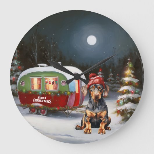 Winter Doberman Caravan Kerstavontuur Grote Klok (Voorkant)