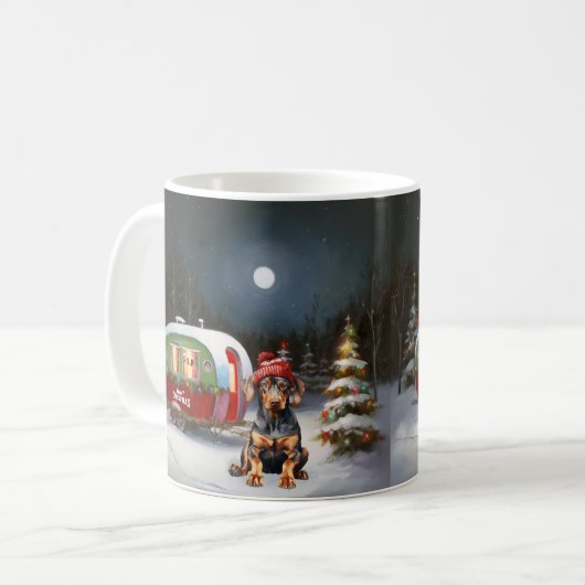 Winter Doberman Caravan Kerstavontuur Koffiemok (Voorkant links)