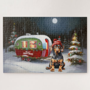Winter Doberman Caravan Kerstavontuur Legpuzzel