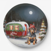 Winter Doberman Caravan Kerstavontuur Papieren Bordje (Voorkant)