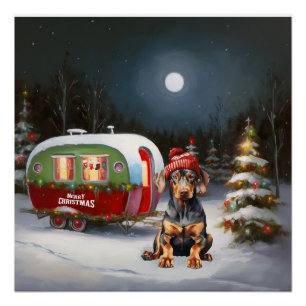 Winter Doberman Caravan Kerstavontuur Perfect Poster