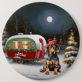 Winter Doberman Caravan Kerstavontuur Ronde Button 6,0 Cm (Voorkant)