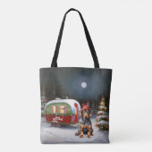 Winter Dobermann Caravan Kerst Avontuur Tote Bag (Achterkant)