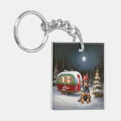 Winter Dobermann Caravan Kerstavontuur  Sleutelhanger (Voorkant Links)