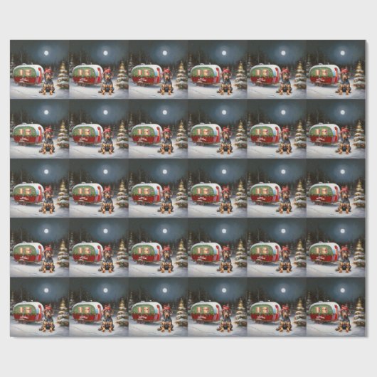 Winter Dobermann Caravan Kerstmis Avontuur  Cadeaupapier (Vlak)