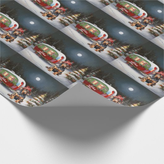 Winter Dobermann Caravan Kerstmis Avontuur  Cadeaupapier (Hoek)