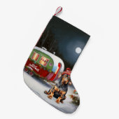 Winter Dobermann Caravan Kerstmis Avontuur Kleine Kerstsok (Voorkant (Hangend))