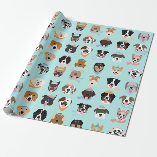 Winter Dog Faces Cadeaupapier (Uitgerold)