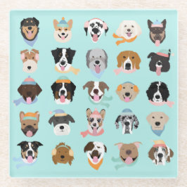 Winter Dog Faces Glazen Onderzetter