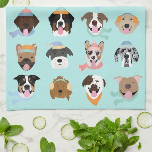 Winter Dog Faces Theedoek (Gevouwen)