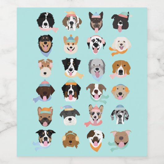 Winter Dog Faces Wijn Etiket (Enkel label)