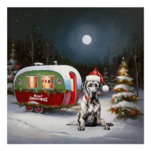 Winter Dogcaravaan Kerstavontuur Groot Danese Rass Perfect Poster