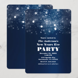 Winter Donkerblauw Zilver Schitterende Oudejaarsav Kaart